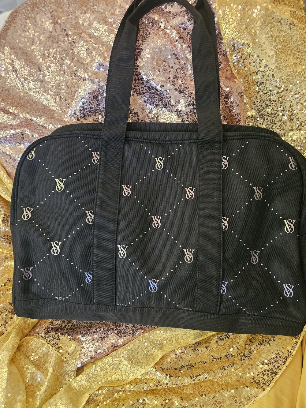 Victoria's Secret Black Tote Bag with Pink and White VS Monogram